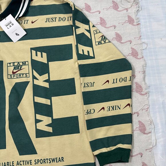 Nike Long-Sleeved Polo Shirt With Cream Green Lapel - Picture 4 of 5